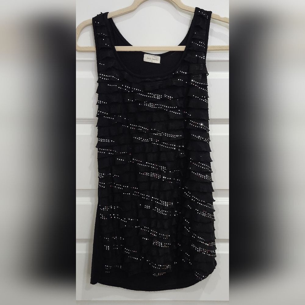 Free Kisses Black Tank Top with Silver Accents